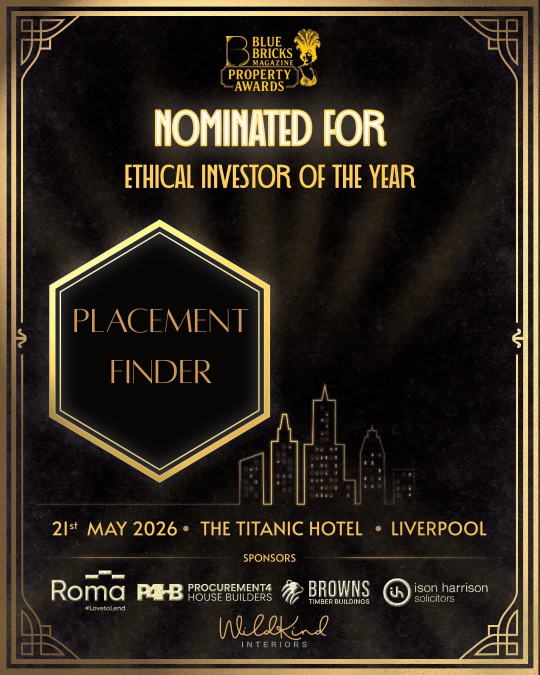 Placement Findr nomination graphic for Ethical Investor of the Year